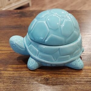 Ceramic Turquoise Turtle Trinket Box - Blue Signed By Harry Slatkin